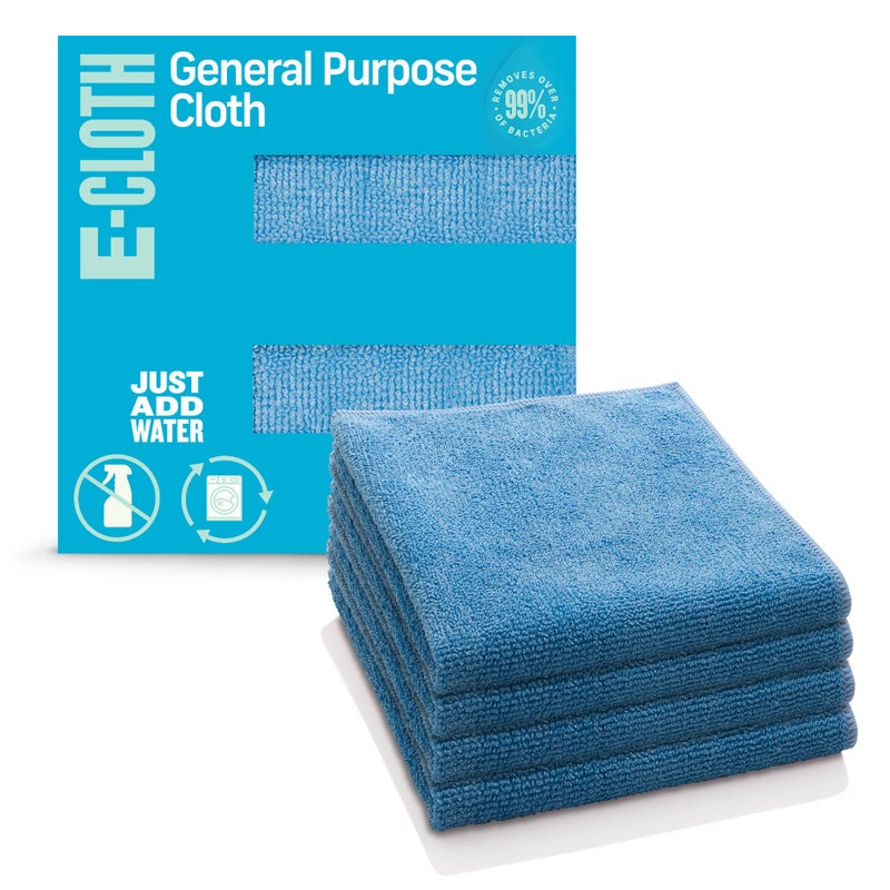 E-Cloth Microfiber Cloth, World's Leading Premium Microfiber Cleaning Cloth, Twice as Durable as Competition, 1 Year Guarantee, Ideal for Kitchen, Countertops, Sinks, and Bathrooms, Blue, 4 Pack - Image 1